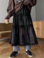 FRIFUL Women's Tiered Ruffle Asymmetric Hem Skirt