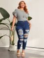 SHEIN LUNE Plus Size Women's Slim Fit Distressed Jeans