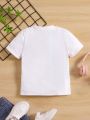 SHEIN Little Girls' Letter & Bear Printed Short Sleeve T-Shirt