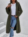 SHEIN Essnce Women's Long Sleeve Hooded Plush Coat