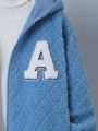 SHEIN Kids KDOMO Tween Boy Letter Patched Hooded Teddy Coat Without Sweater