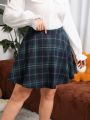SHEIN Qutie Women'S Plus Size Plaid Midi Skirt