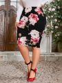 SHEIN Clasi Plus Size High Waist Floral Printed Skirt