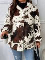 Plus Size Women'S Hooded Plush Jacket With Pattern Design