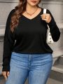 Plus Size V-neck Long Sleeve T-shirt