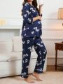 Flower Pattern V-Neck Long Sleeve Maternity Pajamas