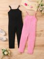 SHEIN Kids QTFun Little Girls' Solid Color Suspender Jumpsuit