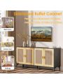 Sideboard Buffet Cabinet with Storage, Console Table Rattan Cabinet with Handmade Natural Rattan Doors and Adjustable Shelf, Accent Storage Credenzas for Living Room, Hallway,multifunctional use,black and wood