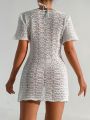 SHEIN Swim BohoFeel Ladies' Knitted Hollow Out Buttoned Kimono Dress