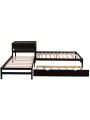 MISSUNNY L-Shaped Full Size and Twin Size Platform Beds with Twin Size Trundle and Drawer Linked with Built-in Rectangle Table,Espresso