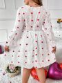 SHEIN Qutie Plus Size Heart Print Ruffle Sleeve Dress