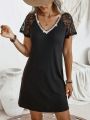 Women's Personality Lace Raglan Short Sleeve Casual Dress