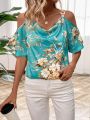 Flower Print Off Shoulder Women'S Shirt