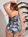 SHEIN Swim Vcay Plus Size One-Piece Swimsuit With Tropical Print