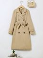 SHEIN Tween Girl Double Breasted Belted Trench Coat