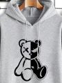 Men Bear Print Drawstring Hoodie & Sweatpants