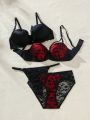 Solid Color Steel Ring Bra & T-Back Panties + Lace Steel Ring Bra & Triangle Panties Underwear Set