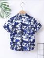 SHEIN Kids SUNSHNE Boys' (Toddler/Little Kid) Palm Tree Printed Short Sleeve Button Down Shirt