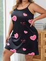 Plus Size Heart Patterned Cami Dress