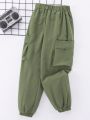 SHEIN Kids SUNSHNE Teenage Girls' Tooling Pocket Casual Cargo Pants