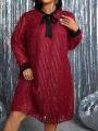 Plus Size Long Sleeve Knot Collar Dress