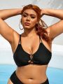 SHEIN Swim BAE Plus Size Crossed Hollow Out Halter Cami Bikini Top