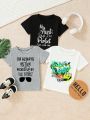 3pcs Toddler Boys' Cool Skateboarding & Letter Printed T-Shirt Set