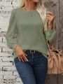 SHEIN LUNE Round Neck Lantern Sleeve T-Shirt