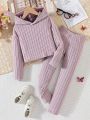 Girls' (big Kids') Simple Style Hooded T-shirt And Pants Set For Home And Casual Wear