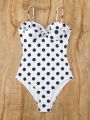 Women'S Polka Dot Print One-Piece Swimwear With Ruffled Hem