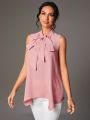 SHEIN Tall Solid Color Sleeveless Shirt With Neck Tie
