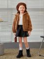 SHEIN Young Girl Bear Patched Drop Shoulder Zipper Teddy Jacket