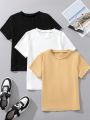 SHEIN Kids EVRYDAY Tween Girls' Round Neck Short Sleeve T-Shirt Set, 3pcs