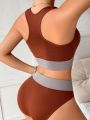 Women's Contrast Color Vest Underwear Set