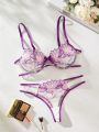 Flower Embroidery Perspective Lace Sexy Lingerie Set For Women