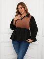 SHEIN LUNE Plus Size Women's Contrast Ruffle Sleeve Top