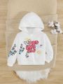 SHEIN Baby Boys' Cute Graffiti Printed Hooded Long Sleeve Sweatshirt, Thin Style