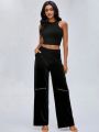 Icel New York Zip Detail Wide Leg Pants