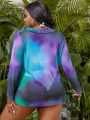 SHEIN Swim Vcay Women'S Plus Size Tie Dye V Neck Loose Cover Up