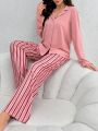 Women'S Long Sleeve Striped Homewear Set