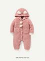 Cozy Cub Baby Girl Bear Decorated Pocket Front Hooded Teddy Jumpsuit