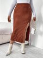 SHEIN Privé Plus Button Detail Split Thigh Sweater Skirt
