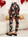 EMERY ROSE Valentine's Day Women Floral Printed Slim Fit Long Pants