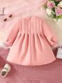 SHEIN Baby Girl Bow Front Lantern Sleeve Fold Pleated Detail Dress