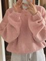 Dazy Star Women's Pure Color Drop Shoulder Sweater