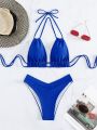 SHEIN Swim Halter Triangle Bikini Set,Summer Beach