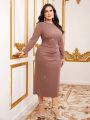 SHEIN Modely Plus Size Diamond Decorated Long Sleeve Dress