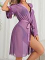 Women's Solid Color Satin Patchwork Casual Sleepwear Robe