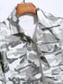 Manfinity EMRG Men's Camouflage Print Frayed Denim Jacket