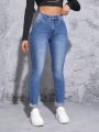 SHEIN PETITE Washed High Waist Skinny Jeans